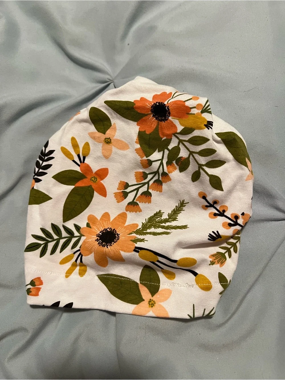 Baby Floral Knot Hat in cream, peach & olive